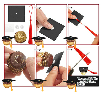 Graduation Cap Favor Toppers, Cardstock Mini Hats with Tassels, Class of 2026 Party Favors