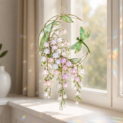 Dragonfly Among Lily of the Valley 3D Glass Suncatcher | Product Detail Page