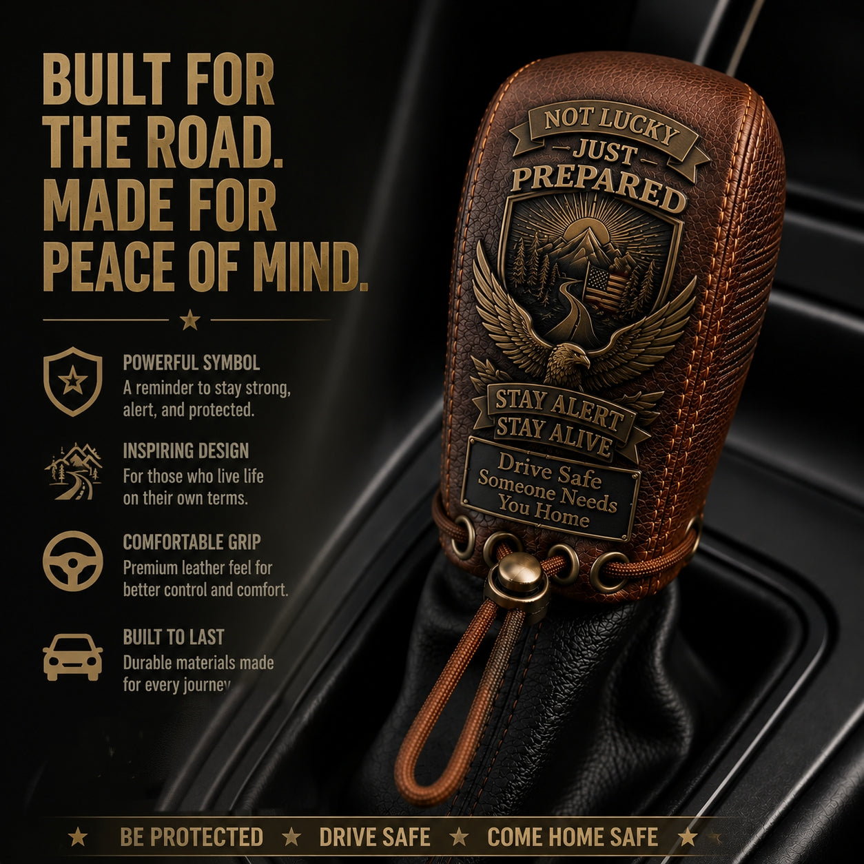 🦅 The "Come Home Safe"Leather Gear Shift Cover