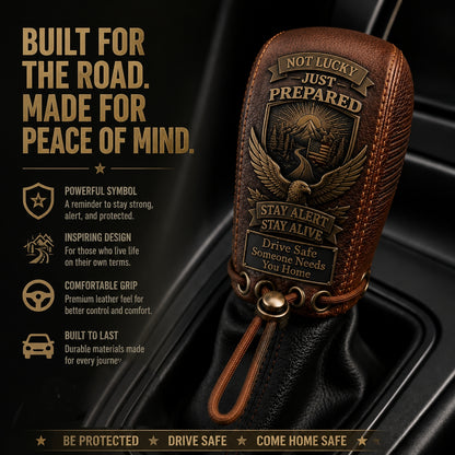 🦅 The "Come Home Safe"Leather Gear Shift Cover